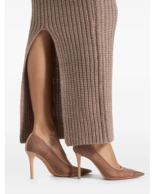 Manière De Voir Natural Lyra Foldover-Waist Knit Taupe Maxi Skirt