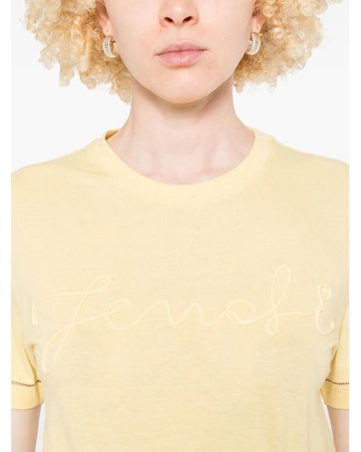 Fendi Natural Logo-Embroidered T-Shirt