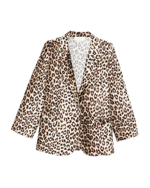 La Prestic Ouiston Natural Leopard-Print Single-Breasted Blazer