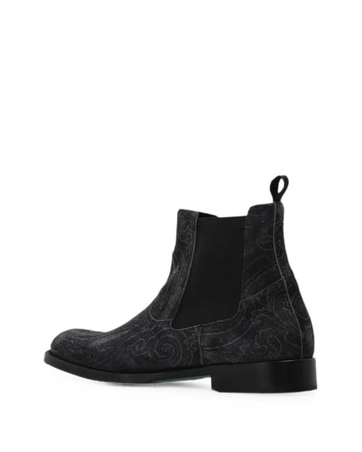 Etro Black Paisley-Print Suede Chelsea Boots for men