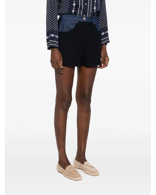 Maje Blue Tweed Shorts With Denim Details