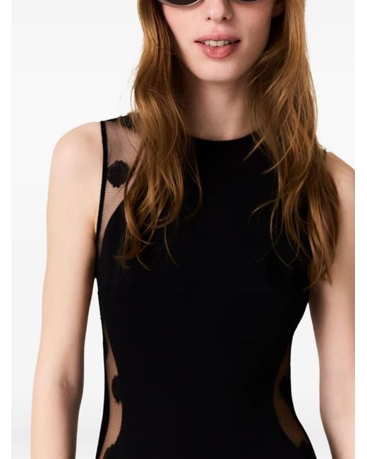 Stella McCartney Black Polka-Dot Mesh-Panel Mini Dress