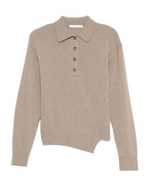 3311 Natural Button-Placket Asymmetric Knitted Top