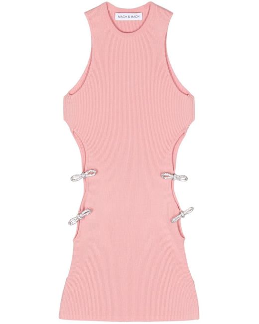 Mach & Mach Pink Bow-appliqué Cut-out Knitted Top