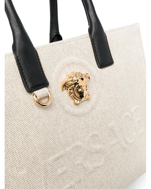 Versace Natural La Medusa Canvas & Leather Tote