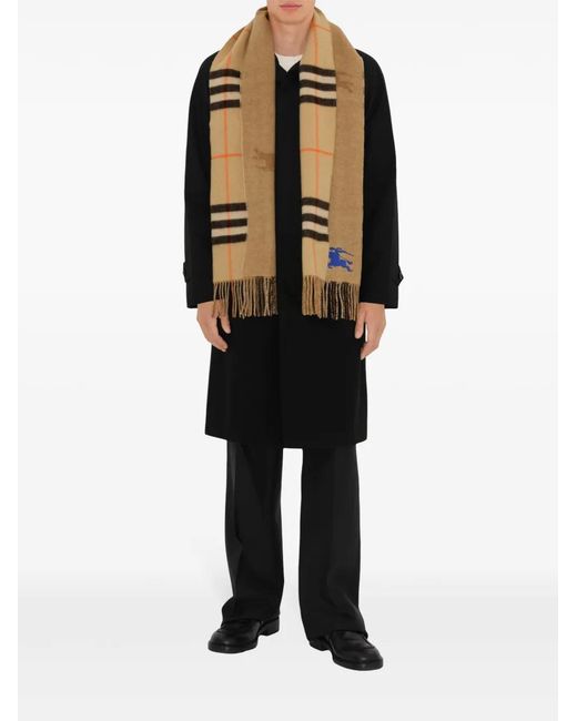 Burberry Natural Reversible Ekd Check Cashmere Scarf Accessories