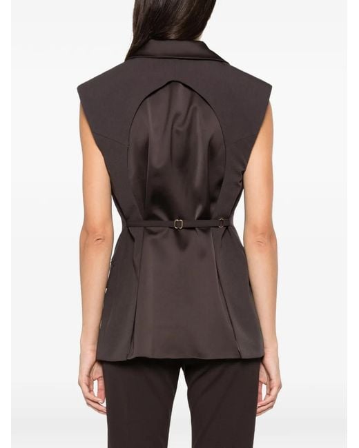 Imperial Brown Satin-Lapel Cutout-Back Gilet