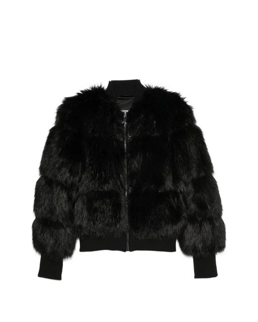 Patrizia Pepe Black Faux-Fur Bomber Jacket