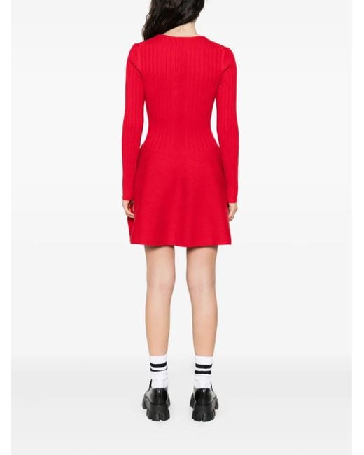 Maje Red Geripptes Kleid Mit Knöpfen