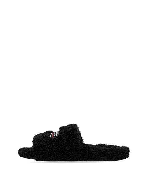 Balenciaga Black Furry Sandals for men