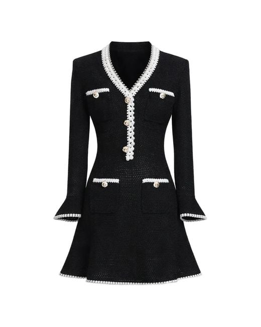 Self-Portrait Black Knitted A-Line Mini Dress