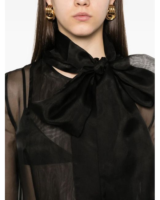 P.A.R.O.S.H. Black Bow-Detail Silk Dress