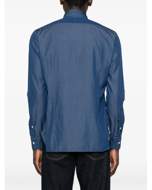 Barba Napoli Blue Cutaway-Collar Long-Sleeve Shirt for men
