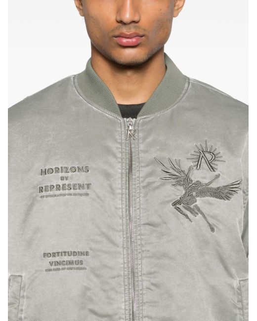 Represent Gray Icarus Distressed Bomber Jacket for men