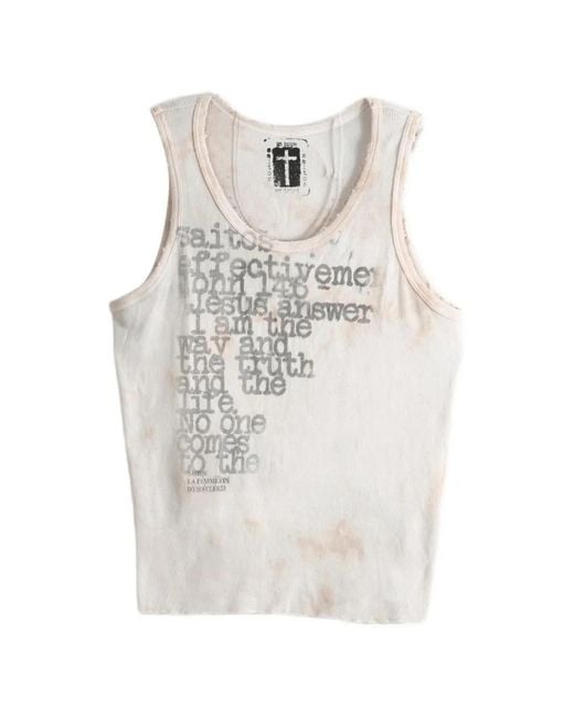 SAITOS White Distressed-Effect Slogan-Print Tank Top for men