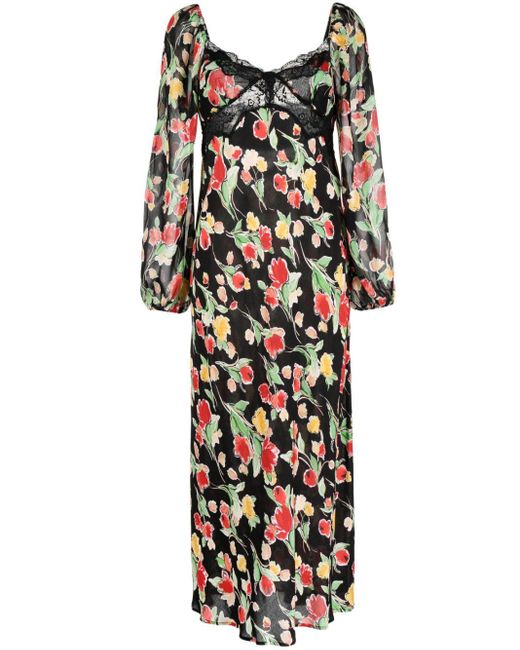 RIXO London Thaleena Floralprint Midi Dress in Black Lyst UK