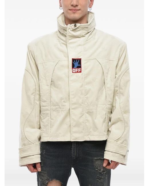 Off-White c/o Virgil Abloh Natural Hands Off Embroidered Ribbed-Velour Jacket for men