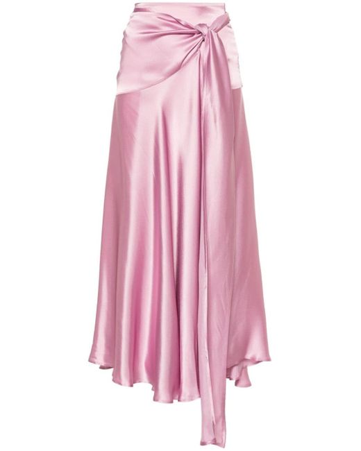Amen Wraparound Satin Midi Skirt Pink