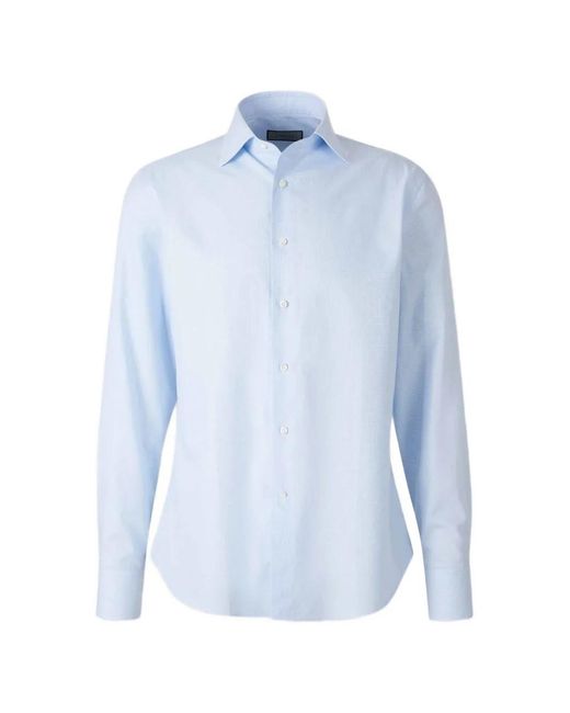 Canali Blue Micro-Patterned Long-Sleeved Shirt for men