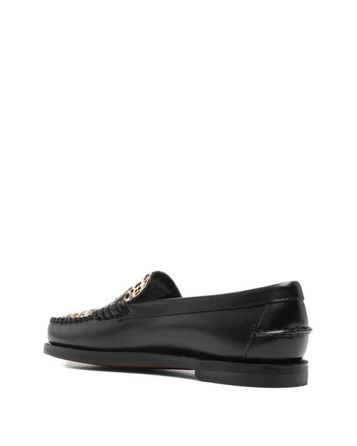 Sebago Black Leopard-Pattern Loafers for men