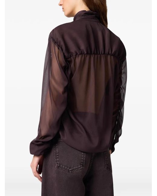 MSGM Purple Semi-Transparente Rüschenbluse