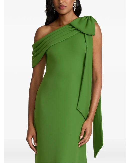 Tadashi Shoji Green Bow One-shoulder Maxi Dress
