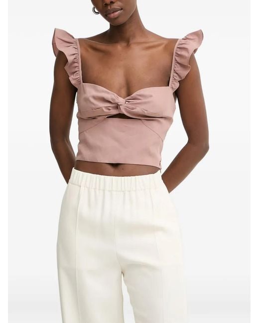 Guess Pink Rossana Ruffled Cropped Blouse