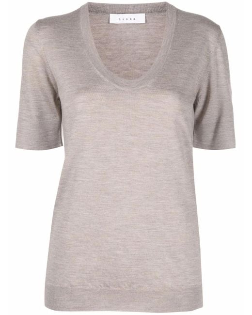 Liska Gray Round-Neck Knitted Top