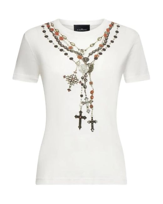 John Richmond White Rosary-Cross Printed T-Shirt