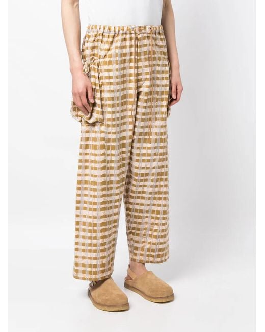 STORY mfg. Natural Check-Print Wide-Leg Trousers