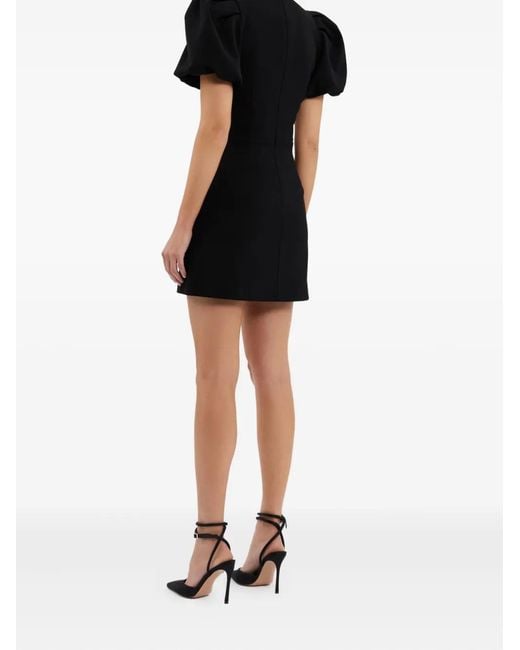 Rebecca Vallance Black Emma Puff-Sleeve Double-Breasted Mini Dress