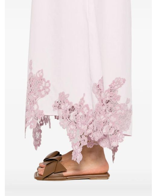 Acne Pink Floral-Lace Detail Poplin Midi Dress