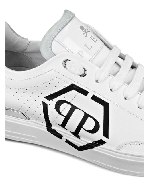 Philipp Plein White Hexagon Leather Sneakers for men