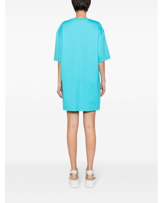MSGM Blue Logo-print Cotton T-shirt Dress