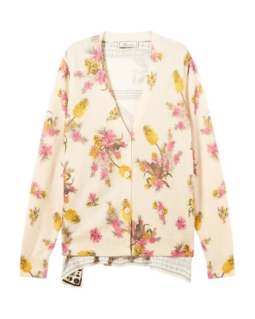 Blumarine White Floral-Print Cardigan
