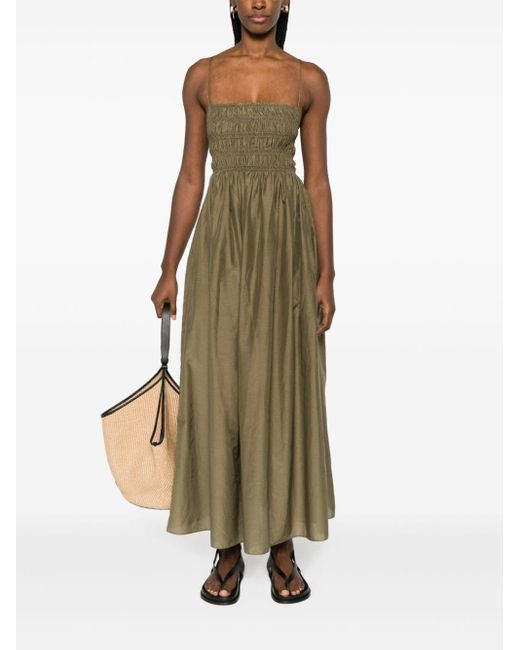 Matteau Shirred Cotton Midi Dress in Green | Lyst