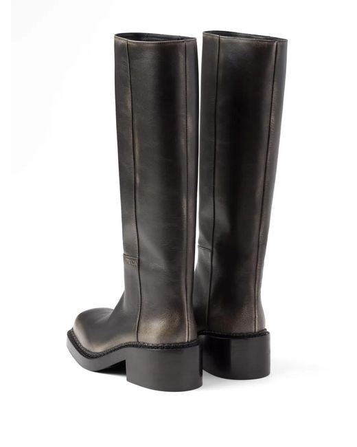 Prada Black Aged Effect 55Mm Leather Boots
