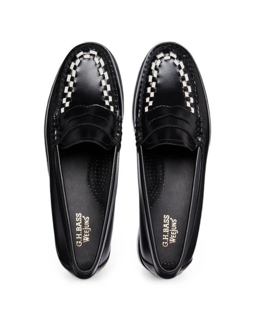 G.H.BASS Black Weejuns Penny Leather Weave Loafers