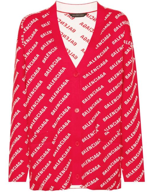 Cardigan à logo en jacquard Balenciaga en coloris Red
