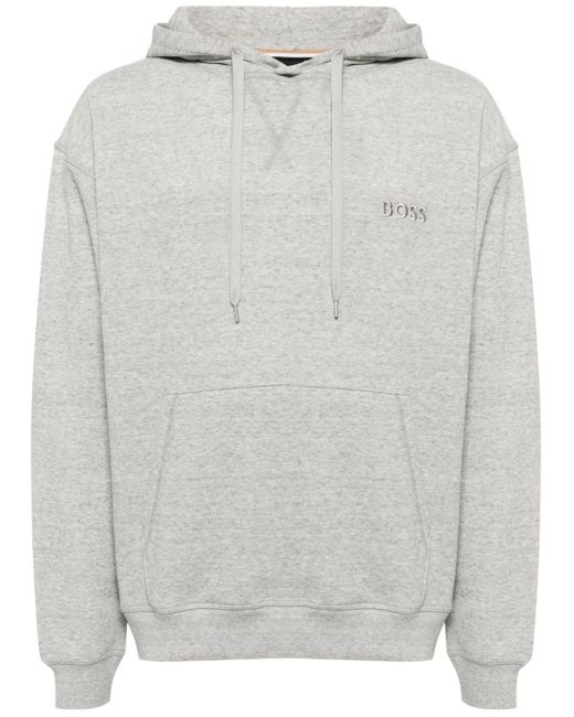 Boss Gray Logo-embroidered Hoodie for men