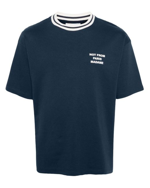 Drole de Monsieur Blue Logo-appliqué Cotton T-shirt for men
