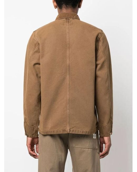 Carhartt Brown Logo-Patch Button-Fastening Jacket for men