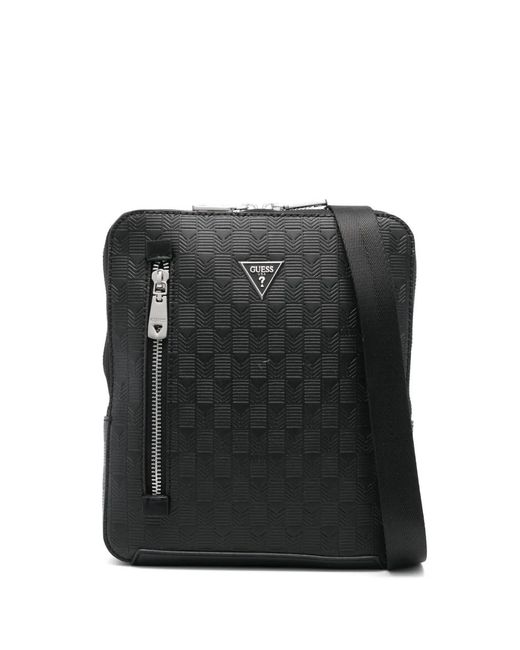 Guess Black Logo-Embossed Messenger Bag