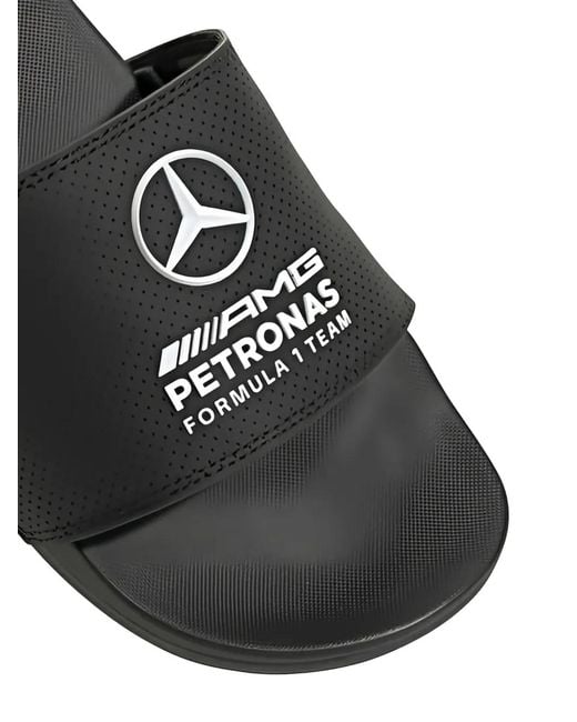 Adidas White Adilette Amg Petronas Perforated Slides for men
