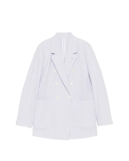 Manuel Ritz White Striped Double-Breasted Jacket