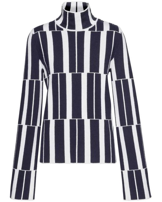 Ferragamo Blue High Neck Jacquard Sweater