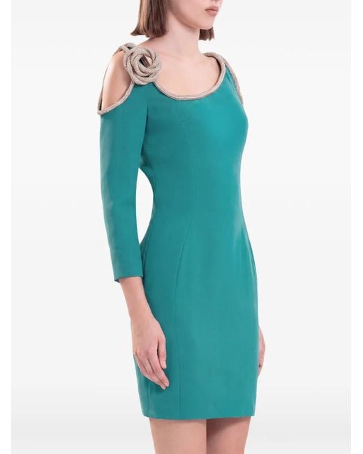 Saiid Kobeisy Blue Crystal-Embellished Cold-Shoulder Mini Dress