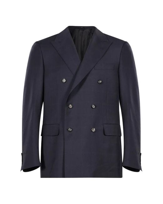 Canali Blue Check-Pattern Double-Breasted Suit for men