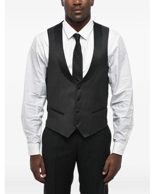 Corneliani Black Satin-Lapel Virgin Wool Waistcoat for men