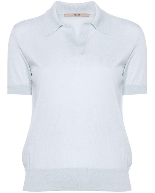 Nuur White Polo-collar Merino-wool T-shirt